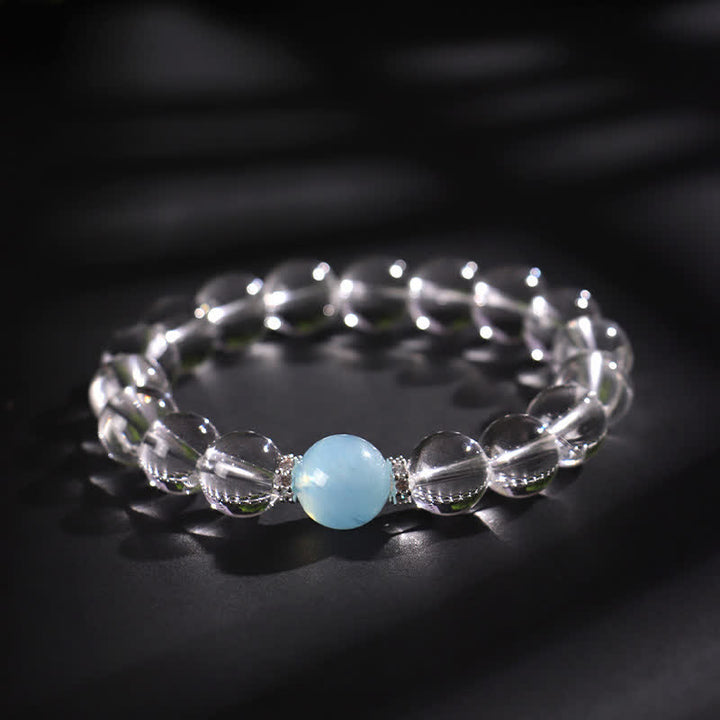 Buddha Stones Bracelet de guérison en quartz clair et aigue-marine - Quartz clair 10 mm (Tour de poignet : 16–17 cm) - image 2