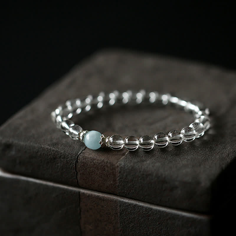 Buddha Stones Bracelet en quartz clair naturel et aigue-marine - Quartz clair (Tour de poignet : 14–15 cm) - image 0
