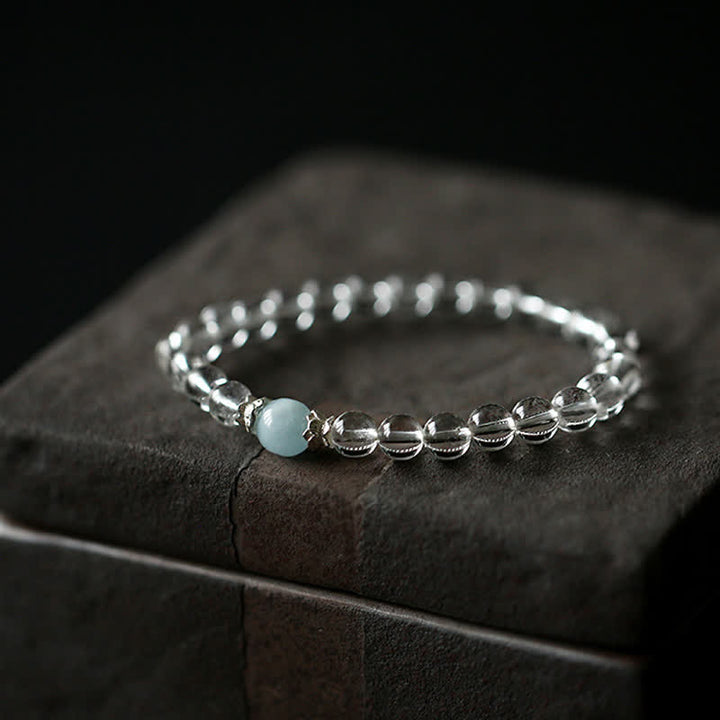 Buddha Stones Bracelet en quartz clair naturel et aigue-marine - Quartz clair (Tour de poignet : 14–15 cm) - image 0