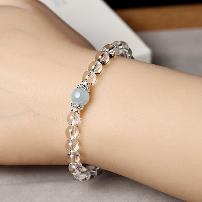 Buddha Stones Bracelet en quartz clair naturel et aigue-marine - image 3