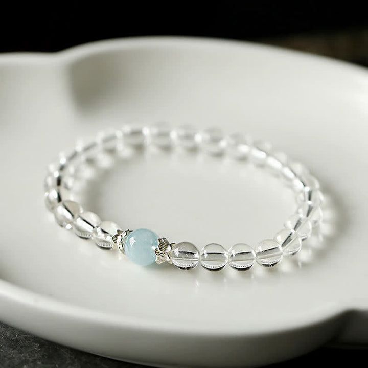 Buddha Stones Bracelet en quartz clair naturel et aigue-marine - image 2