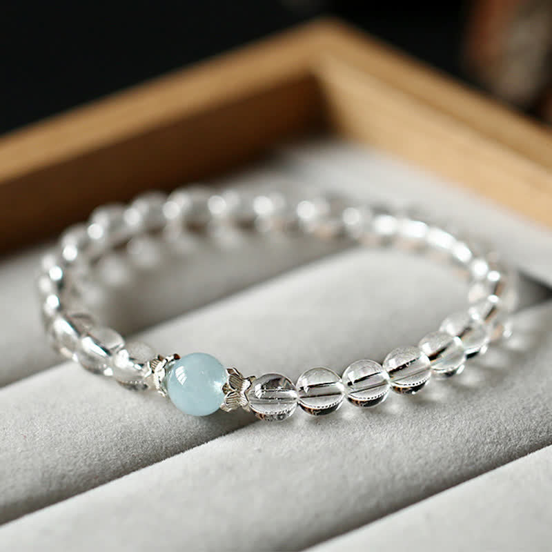 Buddha Stones Bracelet en quartz clair naturel et aigue-marine - image 4