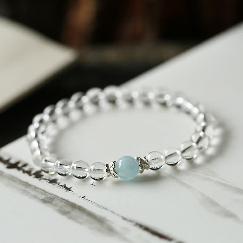 Buddha Stones Bracelet en quartz clair naturel et aigue-marine - image 1