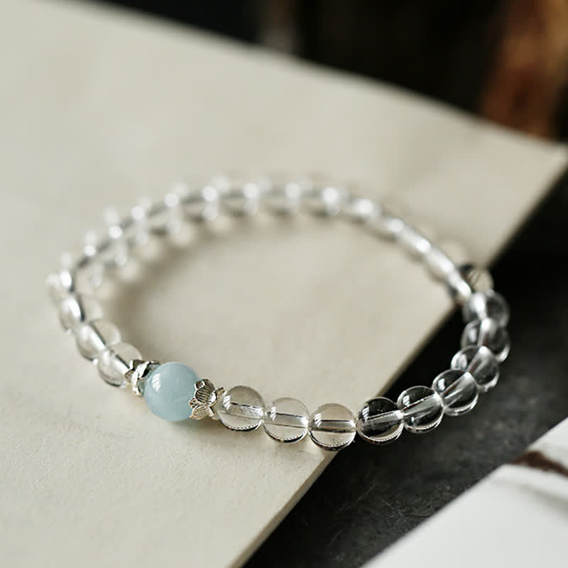 Buddha Stones Bracelet en quartz clair naturel et aigue-marine - image 7