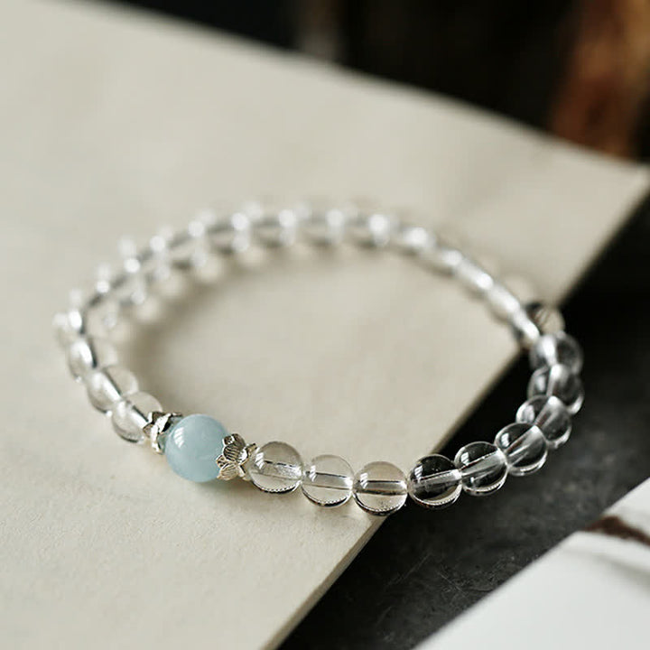 Buddha Stones Bracelet en quartz clair naturel et aigue-marine - image 7
