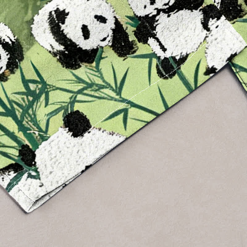 Buddha Stones Pantalon femme en coton imprimé pandas et bambou, taille élastique et poches - image 1