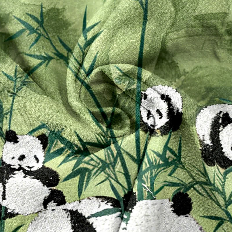 Buddha Stones Pantalon femme en coton imprimé pandas et bambou, taille élastique et poches - image 2