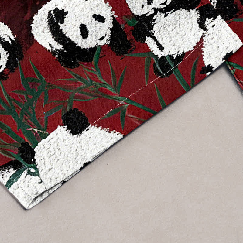 Buddha Stones Pantalon femme en coton imprimé pandas et bambou, taille élastique et poches - image 4