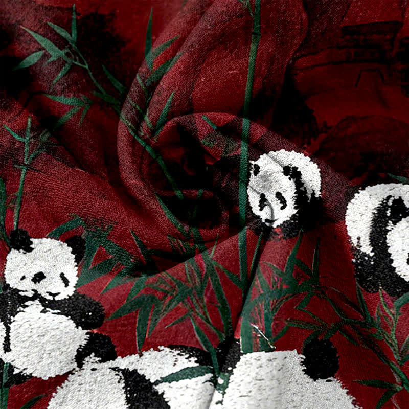 Buddha Stones Pantalon femme en coton imprimé pandas et bambou, taille élastique et poches - image 5
