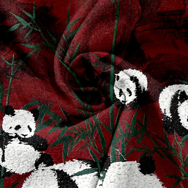 Buddha Stones Pantalon femme en coton imprimé pandas et bambou, taille élastique et poches - image 5