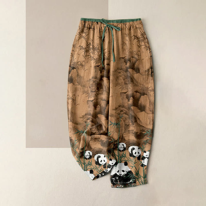 Buddha Stones Pantalon femme en coton imprimé pandas et bambou, taille élastique et poches - Pérou - US16，UK/AU20，EU48 (3XL) - image 6