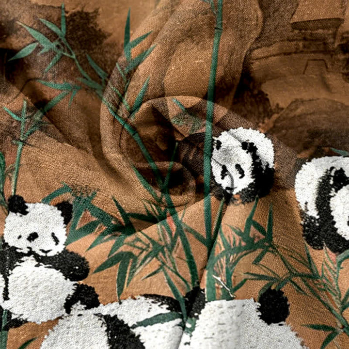 Buddha Stones Pantalon femme en coton imprimé pandas et bambou, taille élastique et poches - image 8