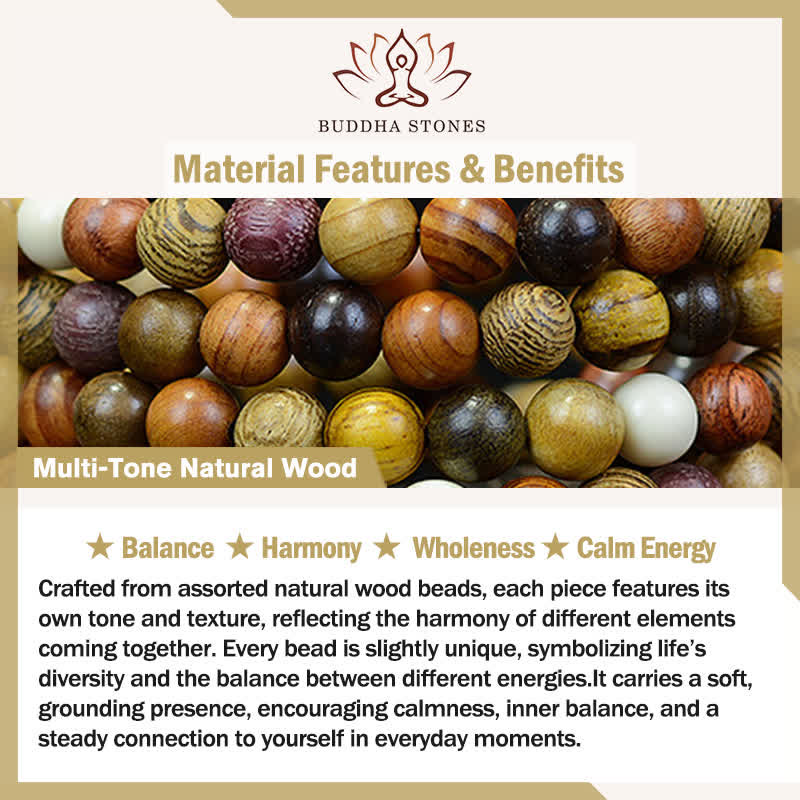 Buddha Stones Mala de 108 perles en bois naturel multicolore pour une énergie apaisante - image 5