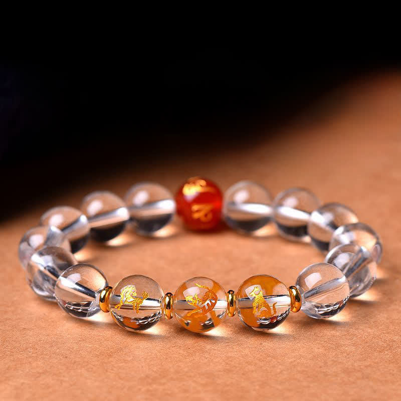 Buddha Stones Bracelet de guérison en quartz clair du zodiaque chinois - image 0