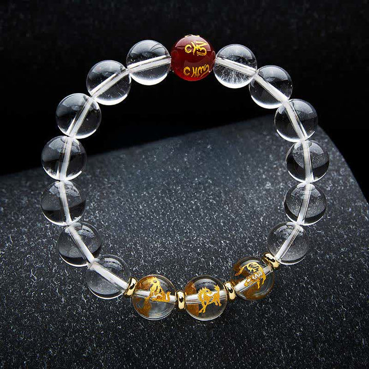 Buddha Stones Bracelet de guérison en quartz clair du zodiaque chinois - Cheval tigre Chien - Perles de 12 mm (Tour de poignet : 17–18 cm) - image 3
