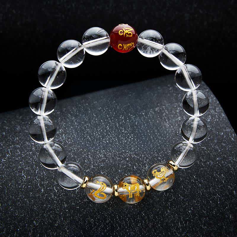 Buddha Stones Bracelet de guérison en quartz clair du zodiaque chinois - Serpent Coq Bœuf - Perles de 12 mm (Tour de poignet : 17–18 cm) - image 18