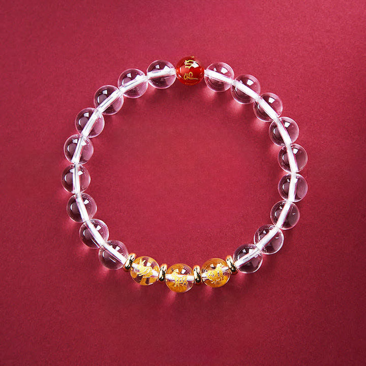 Buddha Stones Bracelet de guérison en quartz clair du zodiaque chinois - Lapin Cochon Chèvre - Perles de 8 mm (Tour de poignet : 15–16 cm) - image 7