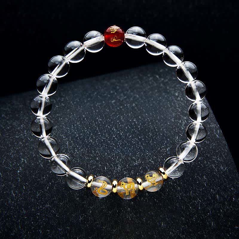 Buddha Stones Bracelet de guérison en quartz clair du zodiaque chinois - Serpent Coq Bœuf - Perles de 8 mm (Tour de poignet : 15–16 cm) - image 11