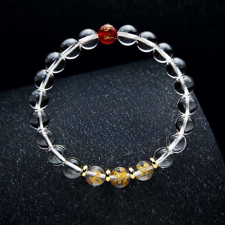 Buddha Stones Bracelet de guérison en quartz clair du zodiaque chinois - Serpent Coq Bœuf - Perles de 8 mm (Tour de poignet : 15–16 cm) - image 11