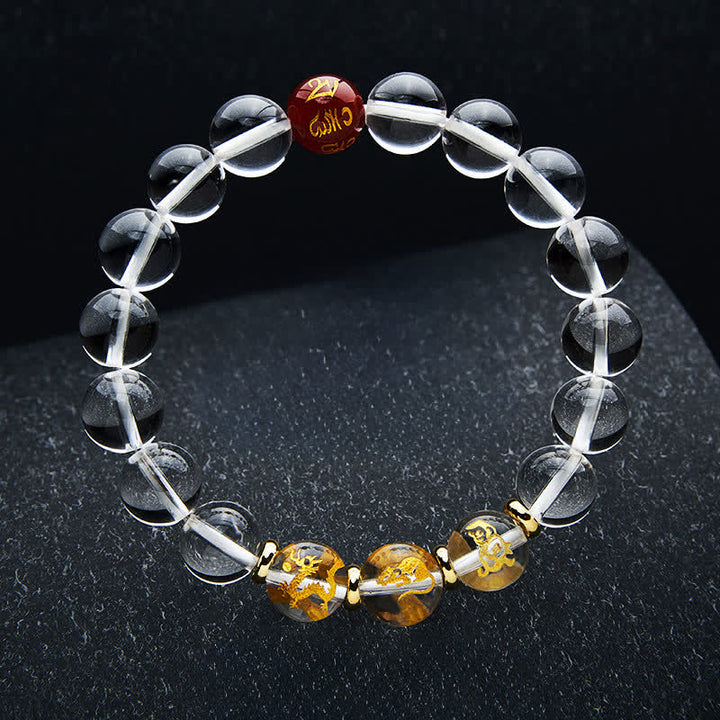 Buddha Stones Bracelet de guérison en quartz clair du zodiaque chinois - Rat Dragon Singe - Perles de 10 mm (Tour de poignet : 16–17 cm) - image 19