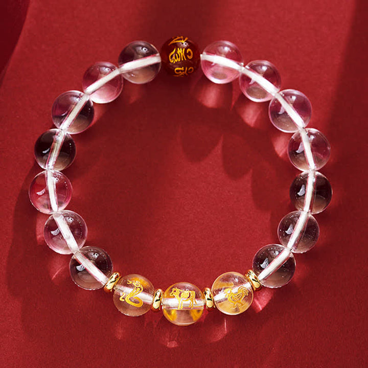 Buddha Stones Bracelet de guérison en quartz clair du zodiaque chinois - Serpent Coq Bœuf - Perles de 10 mm (Tour de poignet : 16–17 cm) - image 12