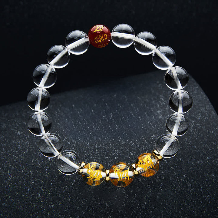 Buddha Stones Bracelet de guérison en quartz clair du zodiaque chinois - Lapin Cochon Chèvre - Perles de 10 mm (Tour de poignet : 16–17 cm) - image 9