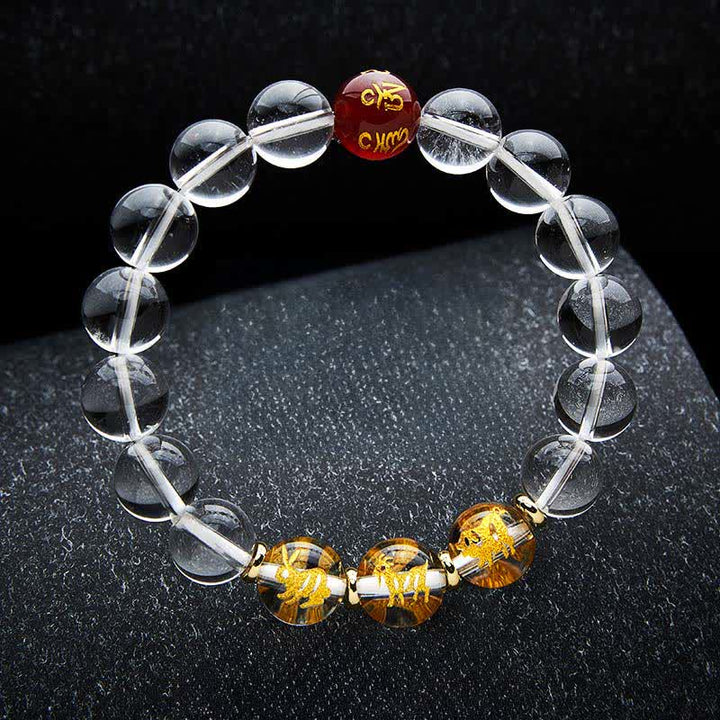 Buddha Stones Bracelet de guérison en quartz clair du zodiaque chinois - Lapin Cochon Chèvre - Perles de 12 mm (Tour de poignet : 17–18 cm) - image 10