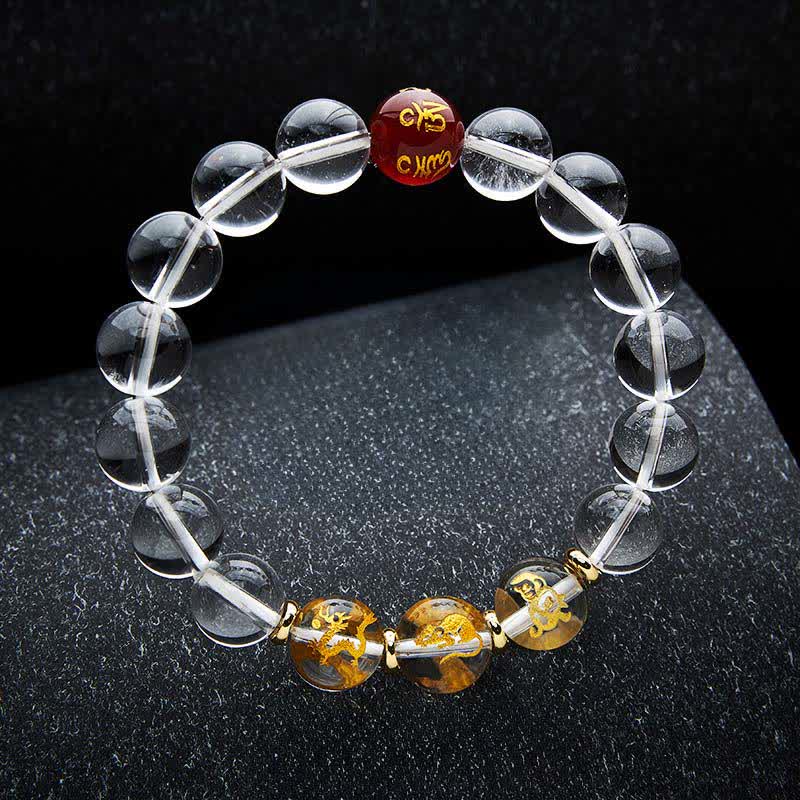 Buddha Stones Bracelet de guérison en quartz clair du zodiaque chinois - Rat Dragon Singe - Perles de 12 mm (Tour de poignet : 17–18 cm) - image 20