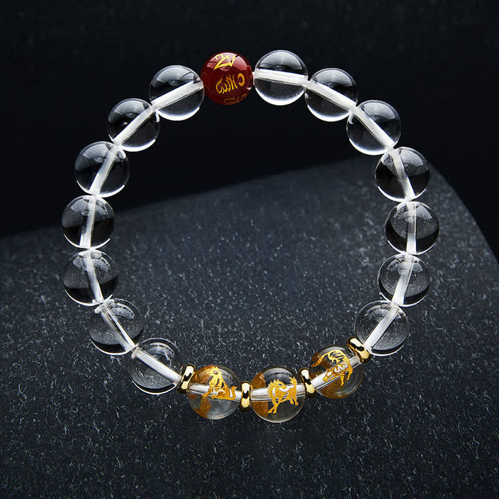 Buddha Stones Bracelet de guérison en quartz clair du zodiaque chinois - Cheval tigre Chien - Perles de 10 mm (Tour de poignet : 16–17 cm) - image 2