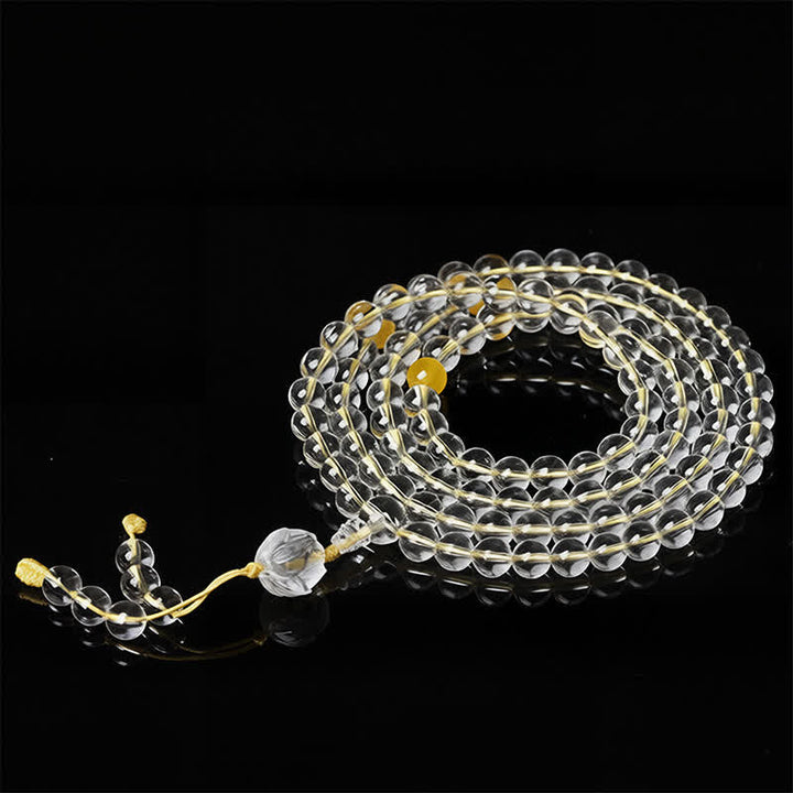 Buddha Stones Mala d'illumination Liuli Lotus 108 perles rondes - Cordon jaune - image 10