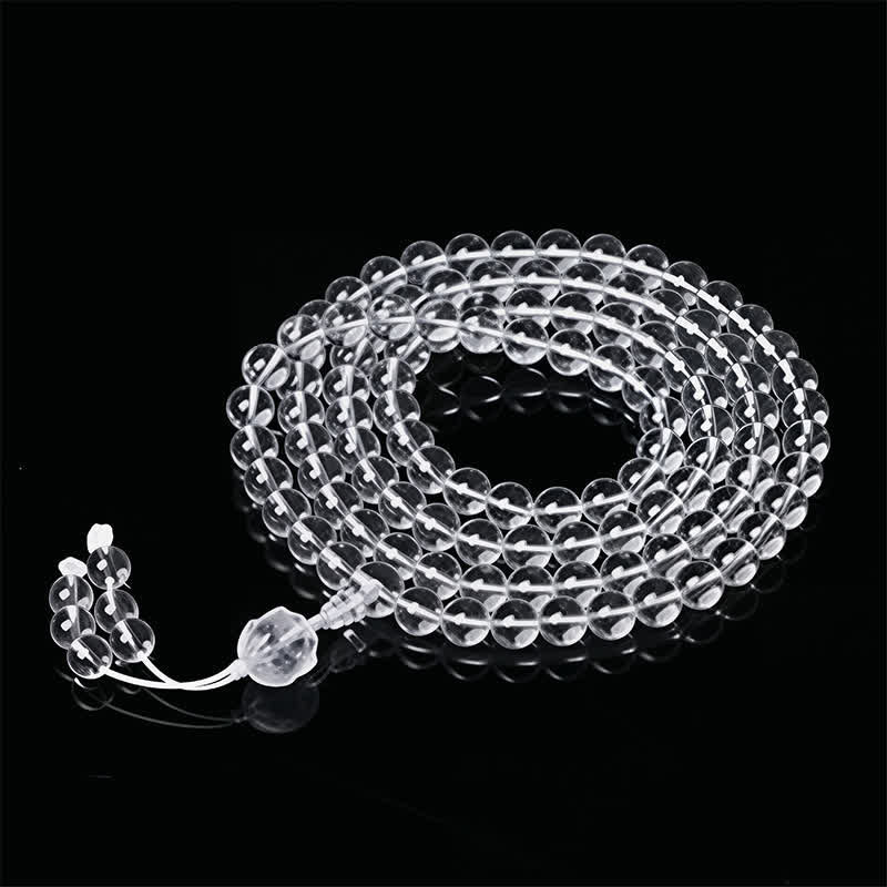 Buddha Stones Mala d'illumination Liuli Lotus 108 perles rondes - Cordon blanc - image 8