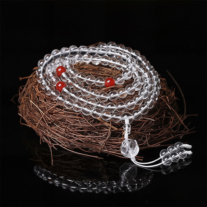 Buddha Stones Mala d'illumination Liuli Lotus 108 perles rondes - Perles rouges et fil blanc - image 0