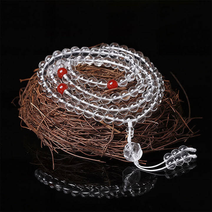 Buddha Stones Mala d'illumination Liuli Lotus 108 perles rondes - Perles rouges et fil blanc - image 0