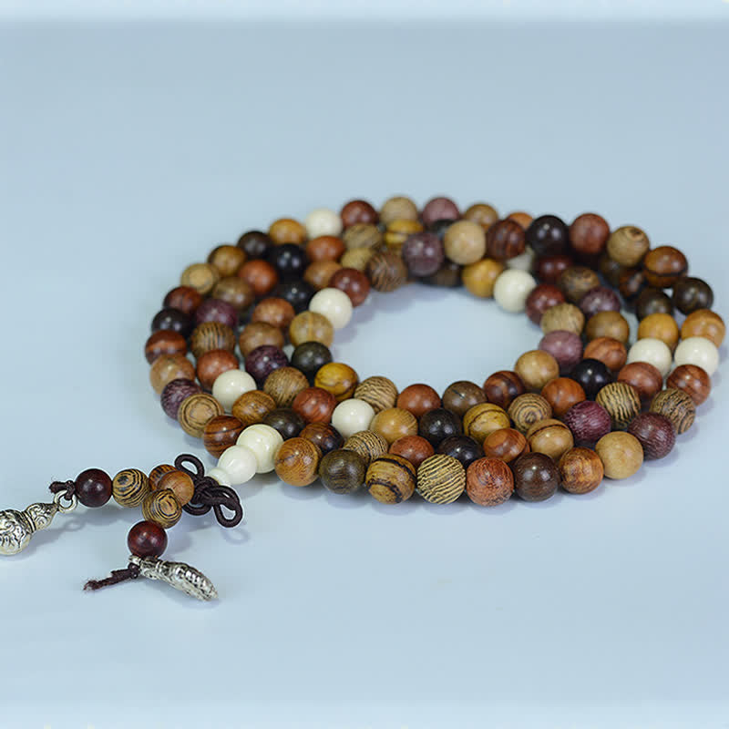 Buddha Stones Mala de 108 perles en bois naturel multicolore pour une énergie apaisante - image 1