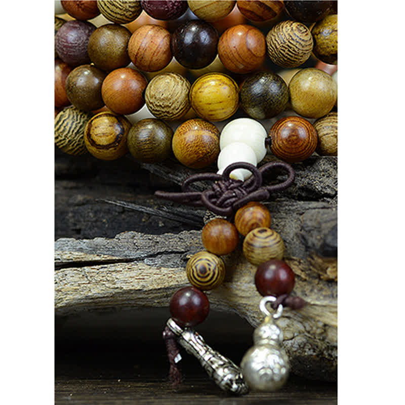 Buddha Stones Mala de 108 perles en bois naturel multicolore pour une énergie apaisante - image 11