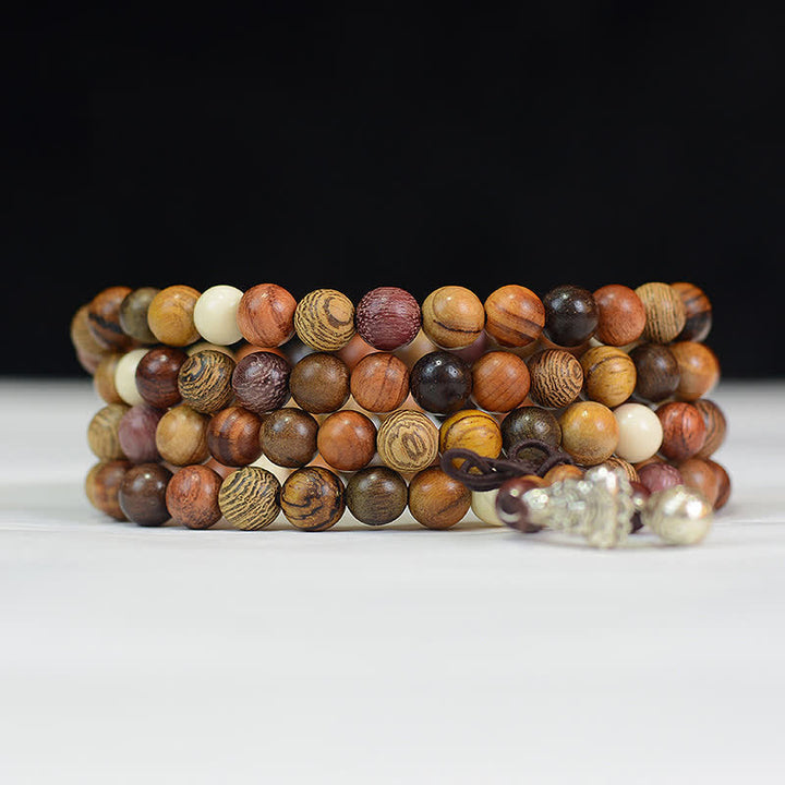 Buddha Stones Mala de 108 perles en bois naturel multicolore pour une énergie apaisante - image 4