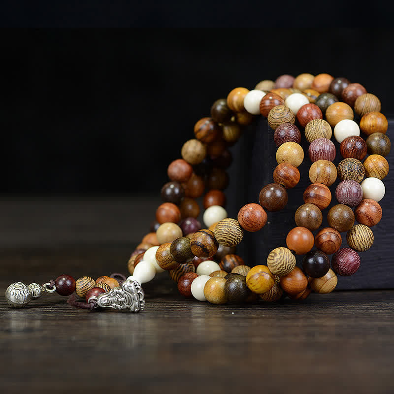 Buddha Stones Mala de 108 perles en bois naturel multicolore pour une énergie apaisante - image 2