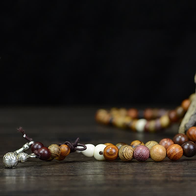 Buddha Stones Mala de 108 perles en bois naturel multicolore pour une énergie apaisante - image 6