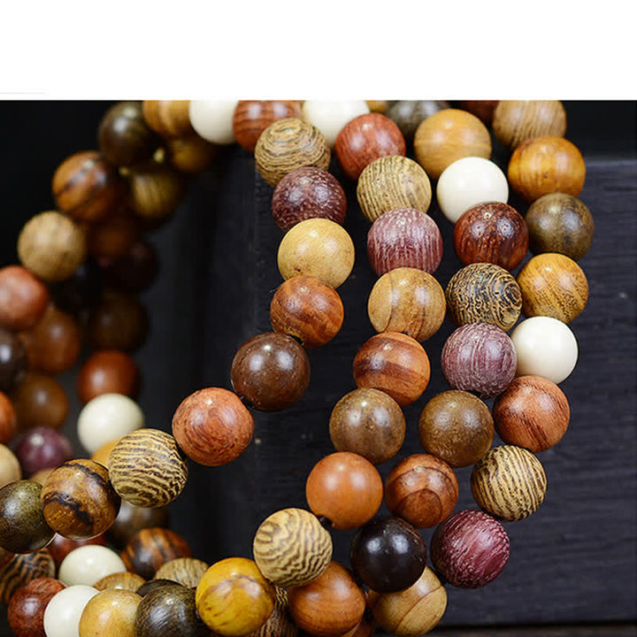 Buddha Stones Mala de 108 perles en bois naturel multicolore pour une énergie apaisante - image 10