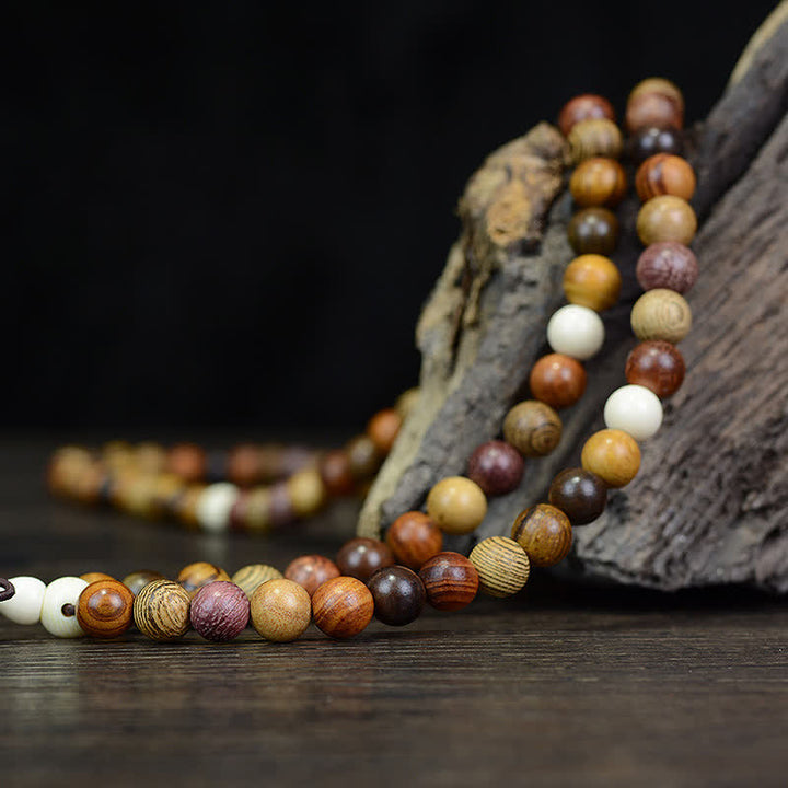 Buddha Stones Mala de 108 perles en bois naturel multicolore pour une énergie apaisante - image 3