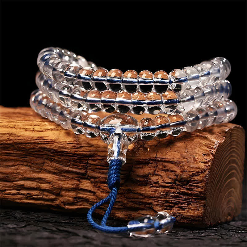 Buddha Stones Liuli 108 Perles Plates Corde Spirale Sagesse Mala - Cordon bleu - image 0