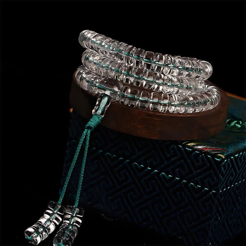Buddha Stones Liuli 108 Perles Plates Corde Spirale Sagesse Mala - Cordon vert - image 4