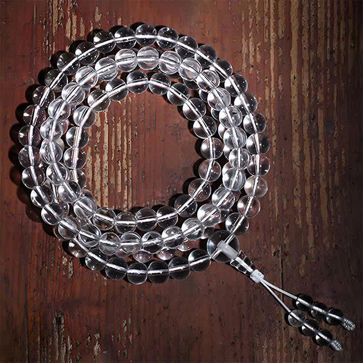 Buddha Stones Mala de protection composé de 108 perles de quartz clair - image 2