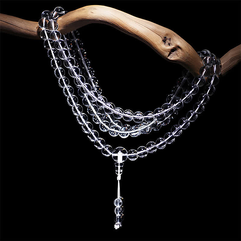 Buddha Stones Mala de protection composé de 108 perles de quartz clair - image 6