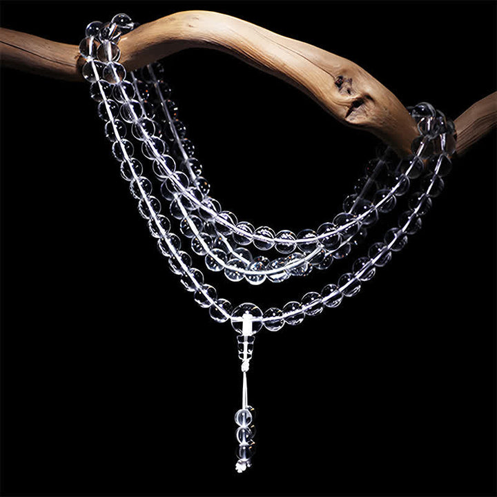 Buddha Stones Mala de protection composé de 108 perles de quartz clair - image 6