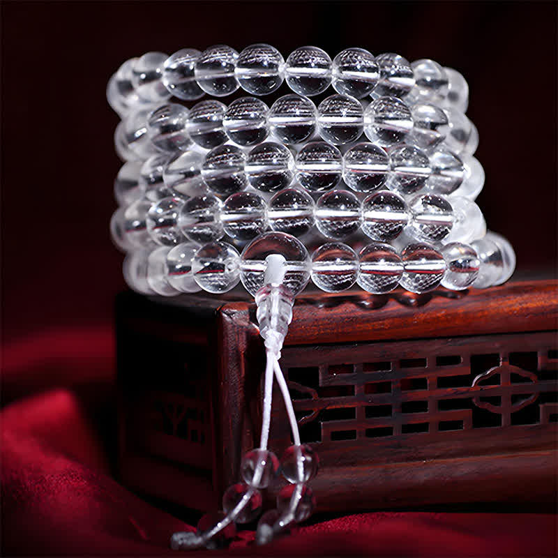 Buddha Stones Mala de protection composé de 108 perles de quartz clair - image 1