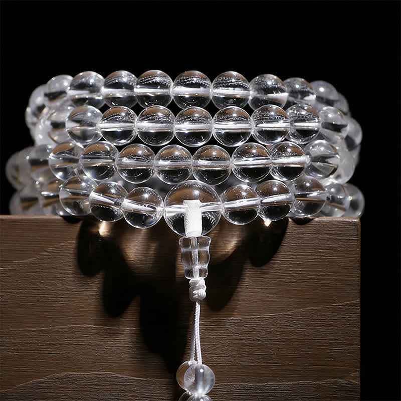 Buddha Stones Mala de protection composé de 108 perles de quartz clair - Quartz clair de 8 mm - image 0