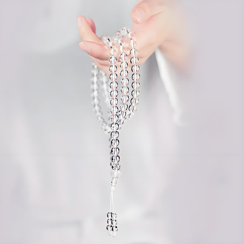 Buddha Stones Mala de protection composé de 108 perles de quartz clair - image 8