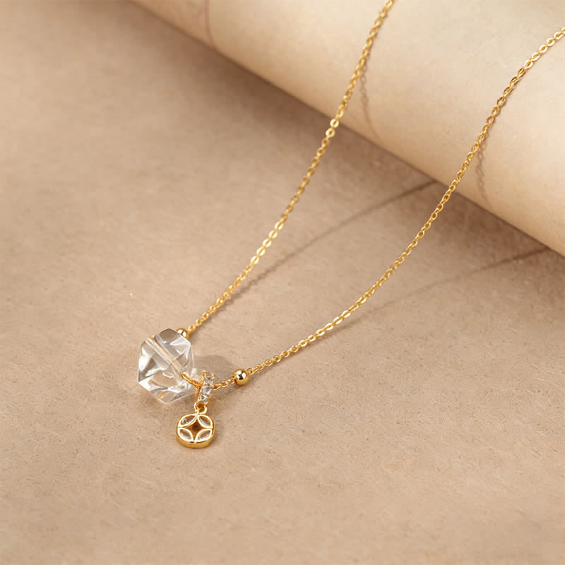 Buddha Stones Collier de guérison en quartz clair naturel et pièce de cuivre - Quartz clair irrégulier - image 0