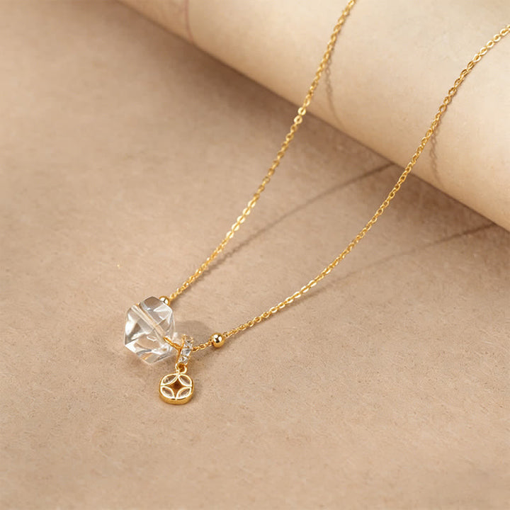 Buddha Stones Collier de guérison en quartz clair naturel et pièce de cuivre - Quartz clair irrégulier - image 0
